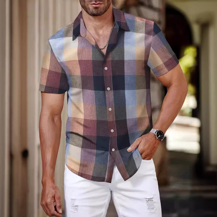 Herren Kurzarm-Karohemd mit strukturiertem Design Aliams