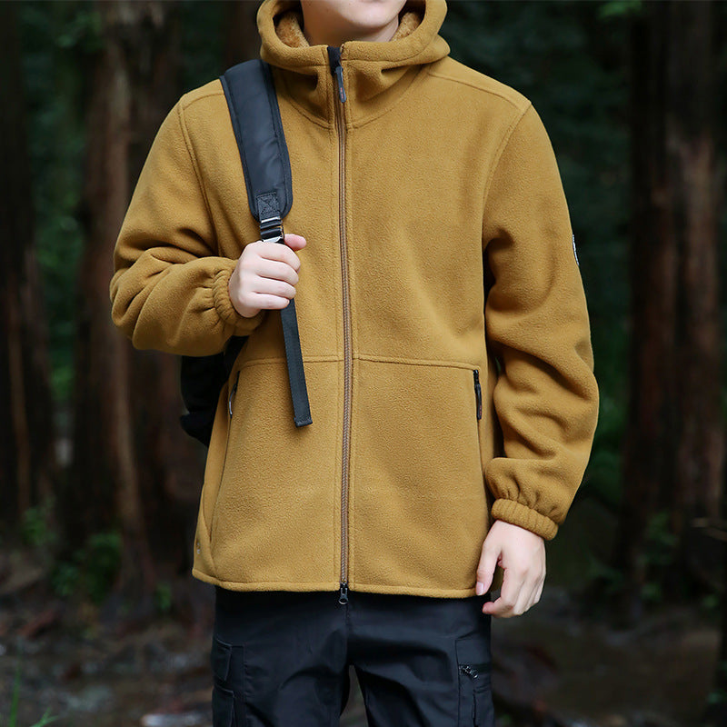 Herren Fleecejacke mit verstellbarer Kapuze und praktischen Reißverschlusstaschen Aliams