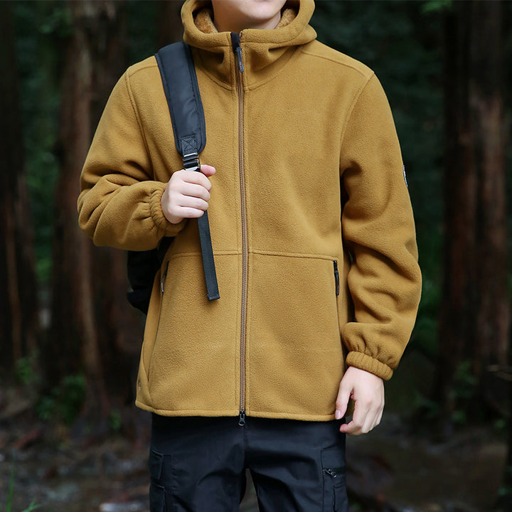 Herren Fleecejacke mit verstellbarer Kapuze und praktischen Reißverschlusstaschen Aliams
