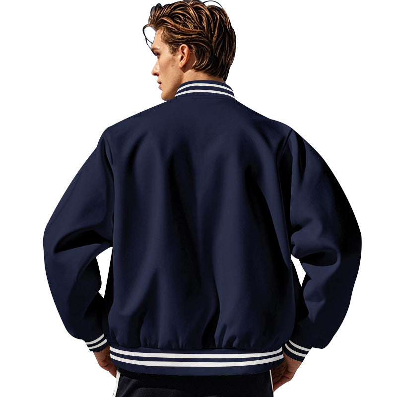 Herren sportliche Collegejacke mit hochgeschlossenem Kragen und klassischen elastischen Bündchen Aliams