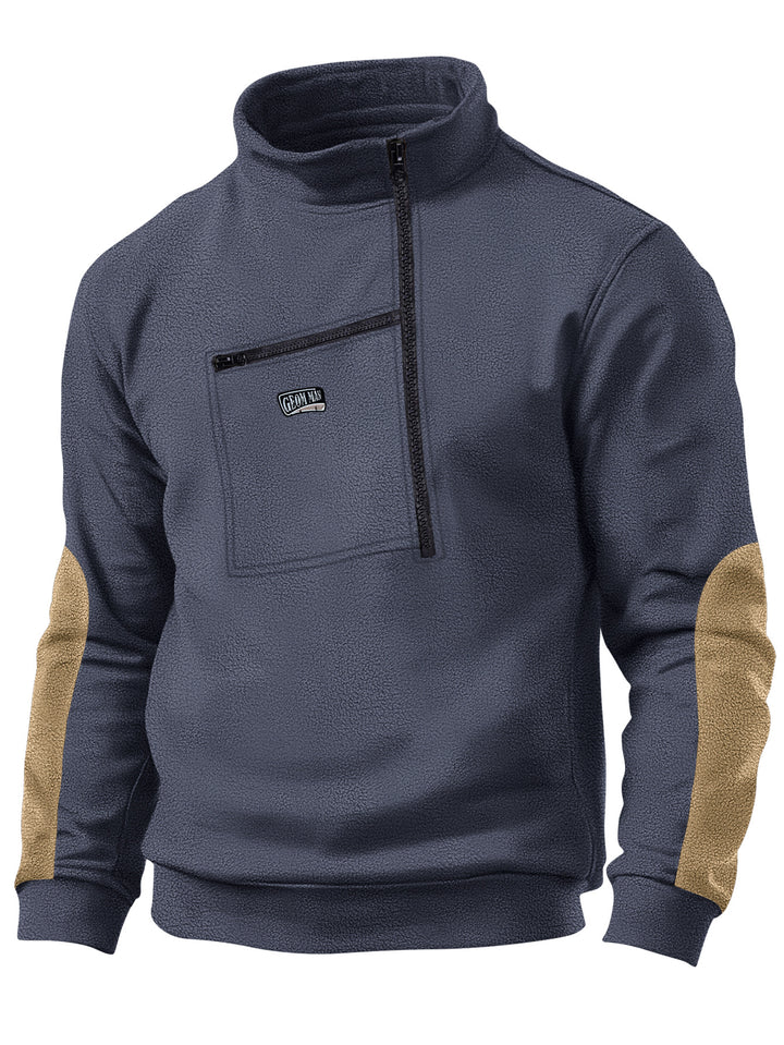 Herren Fleece-Pullover mit dickem Kragen und praktischer Brusttasche Aliams