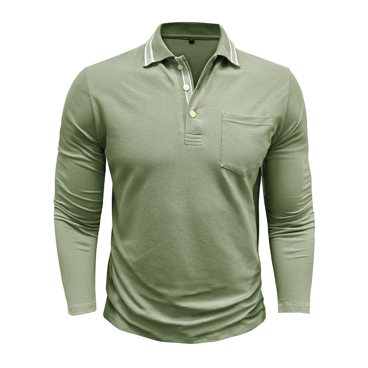 Herren elegantes Langarm Poloshirt mit modischen Details Aliams