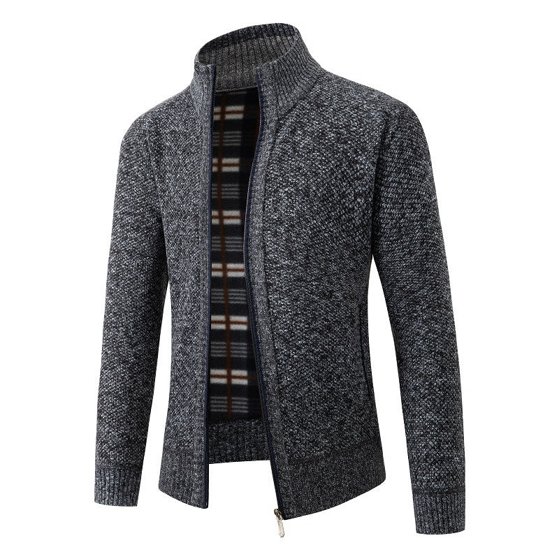 Herren elegante Strickjacke mit hohem Kragen und praktischem Reißverschluss Aliams