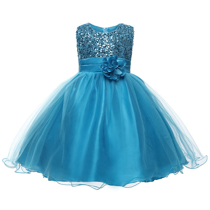 Mädchen Festliches Tüllkleid mit Glitzerndem Oberteil und Floraler Applikation Aliams
