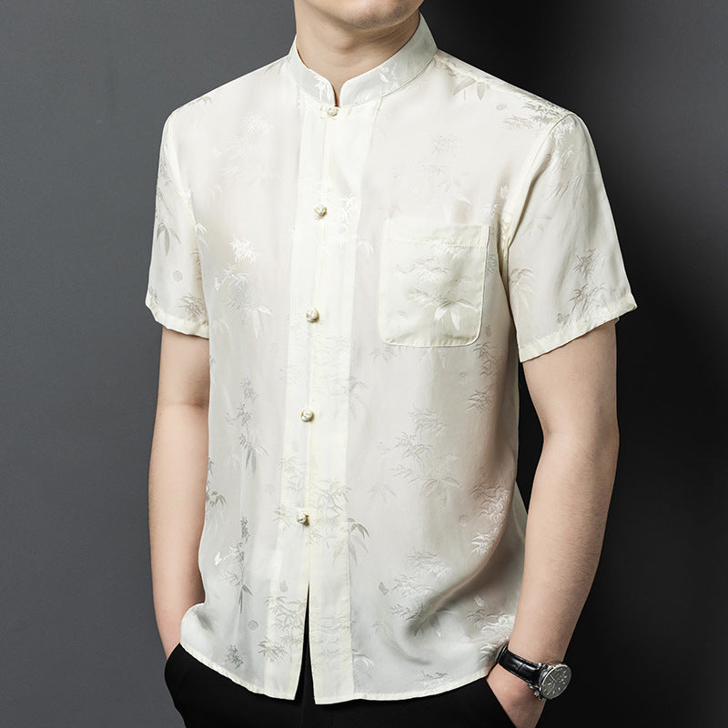 Herren Kurzarmhemd mit asiatischem Floralmuster Aliams