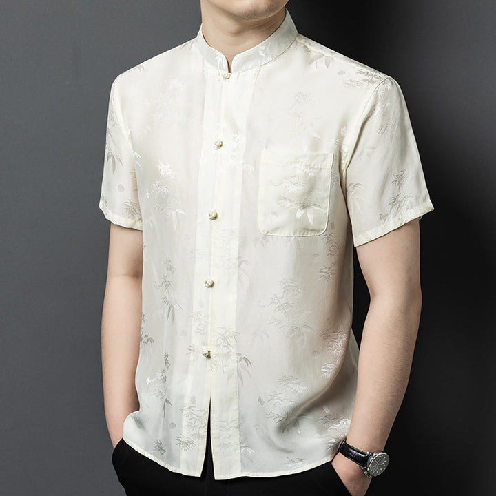 Herren Kurzarmhemd mit asiatischem Floralmuster Aliams