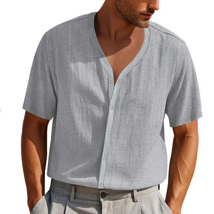 Herren Kurzarm-Henley-Hemd mit modischem V-Ausschnitt und strukturiertem Design Aliams