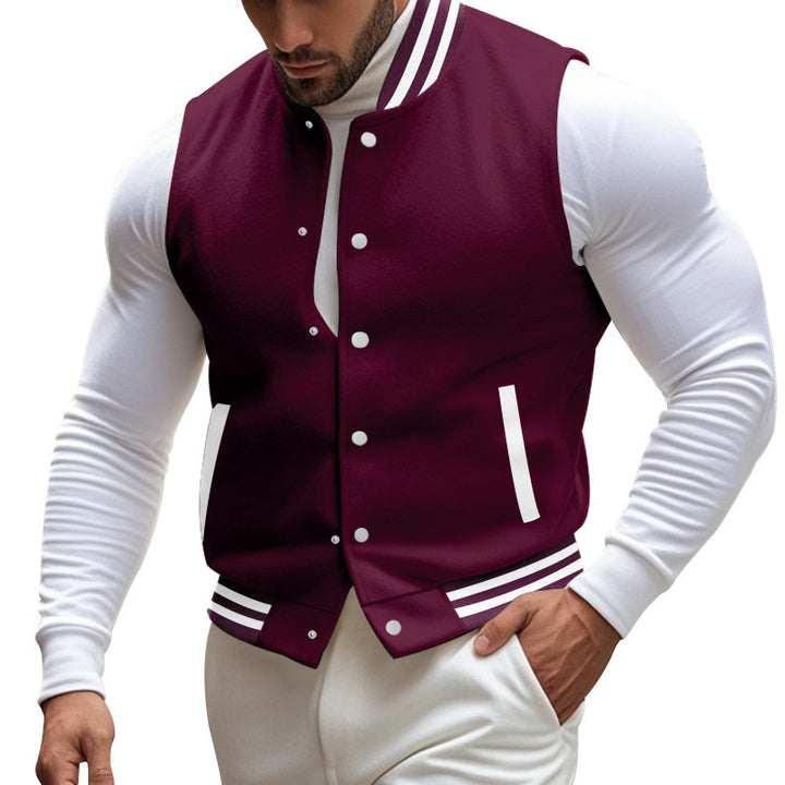 Herren sportliche Collegejacke mit Druckknöpfen und Streifen Aliams