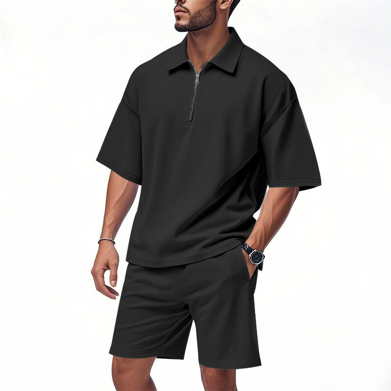 Herren sportliches Kurzarm-Outfit mit Reißverschluss und elastischem Bund Aliams