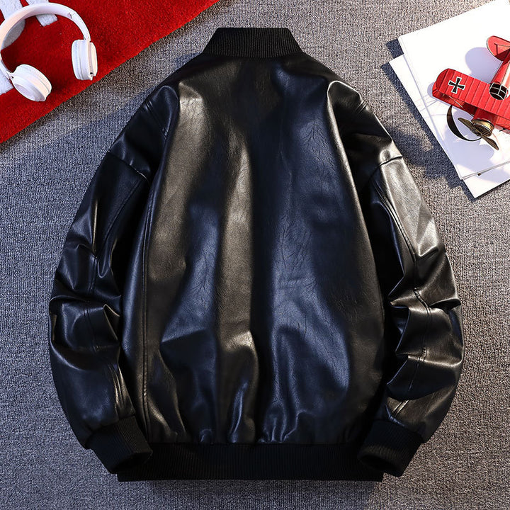 Herren Kunstleder Bomberjacke mit elastischen Rippbündchen und praktischen Taschen Aliams