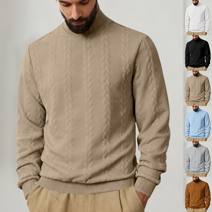 Herren Strickpullover mit hohem Kragen und Zopfmuster Aliams