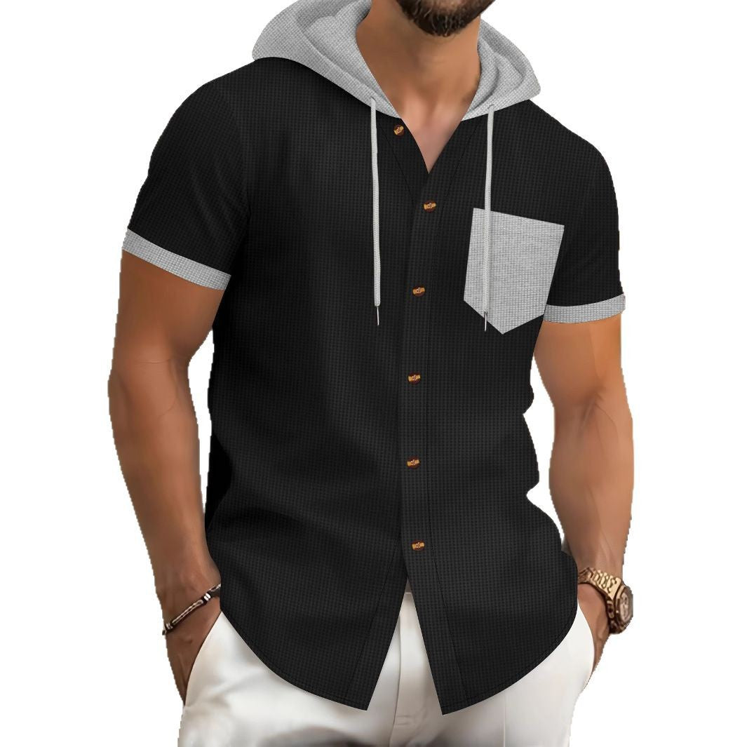 Herren Kurzarm-Hemd mit Kapuze und modischem Design Aliams