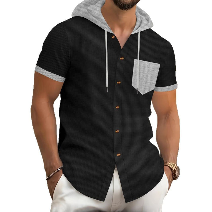 Herren Kurzarm-Hemd mit Kapuze und modischem Design Aliams