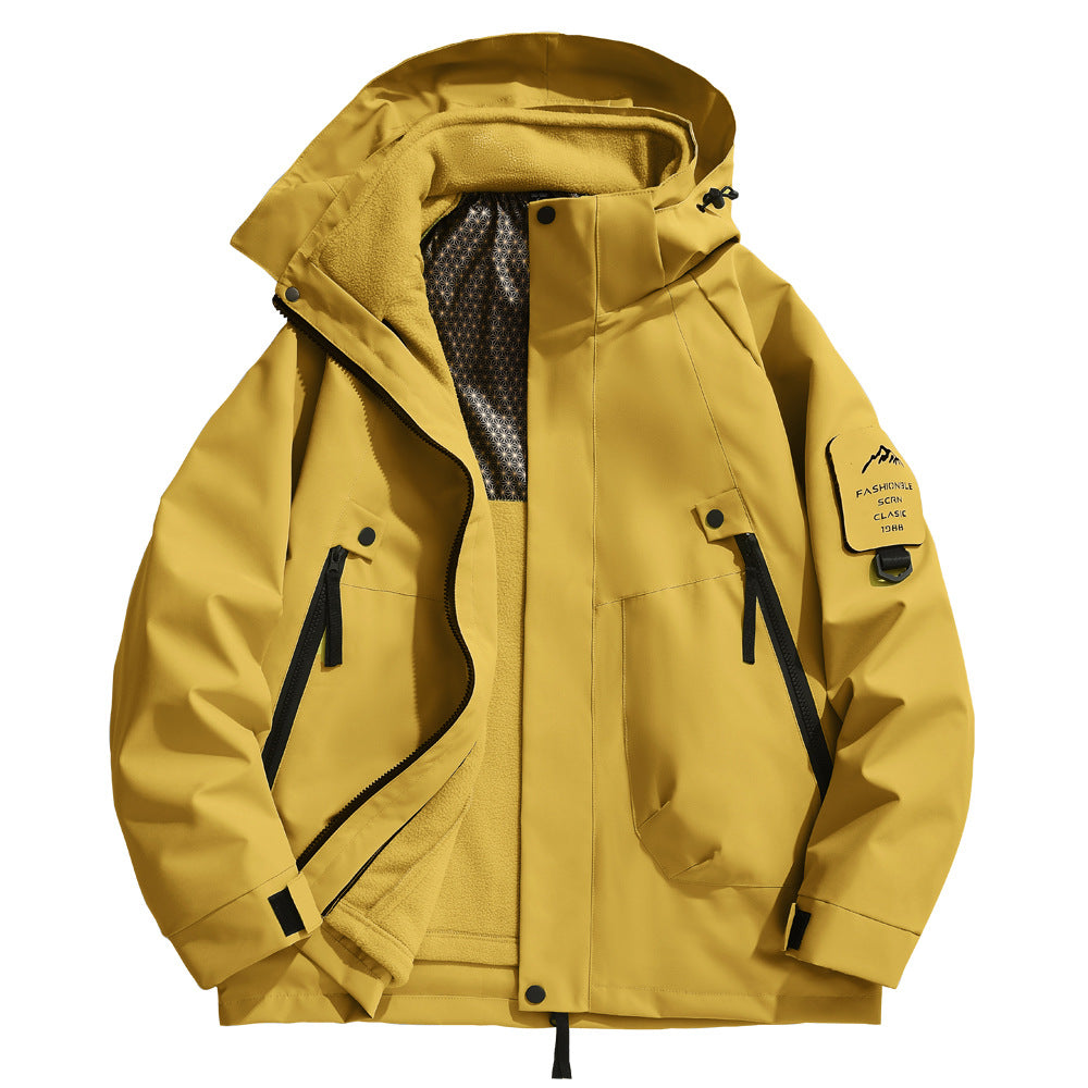 Herren wetterfeste Outdoorjacke mit isolierendem Fleece-Innenfutter und verstellbarem Kapuzenschutz Aliams