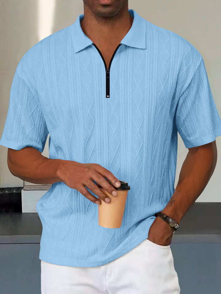 Herren Kurzarm-Polohemd mit modernem Strukturmuster und praktischen Reißverschluss Aliams