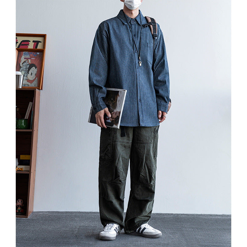 Herren Baumwoll-Hemd im lässigen Streifenlook mit praktischen Details Aliams