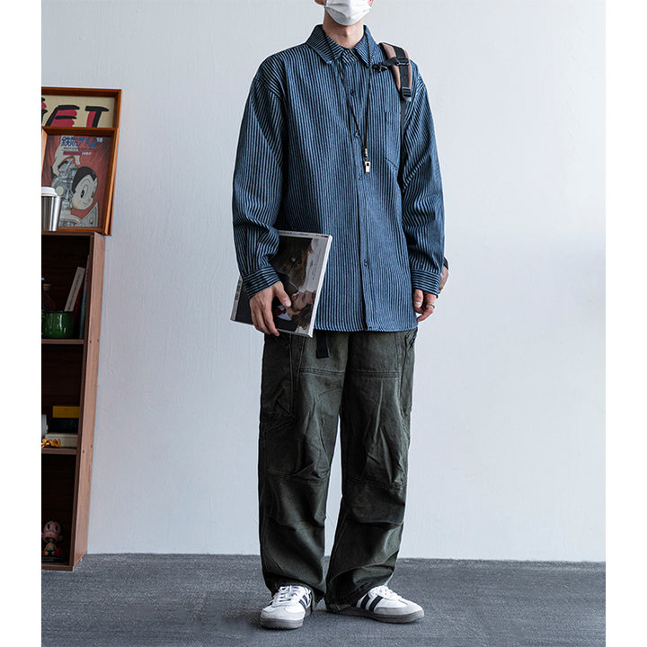 Herren Baumwoll-Hemd im lässigen Streifenlook mit praktischen Details Aliams