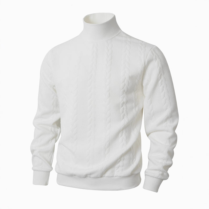 Herren Strickpullover mit hohem Kragen und innovative Zopfdetails Aliams