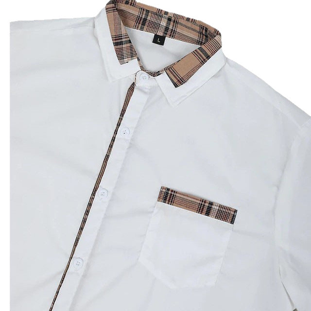 Herren Elegantes Kurzarmhemd mit kontrastierendem Kragen und Brusttasche Aliams