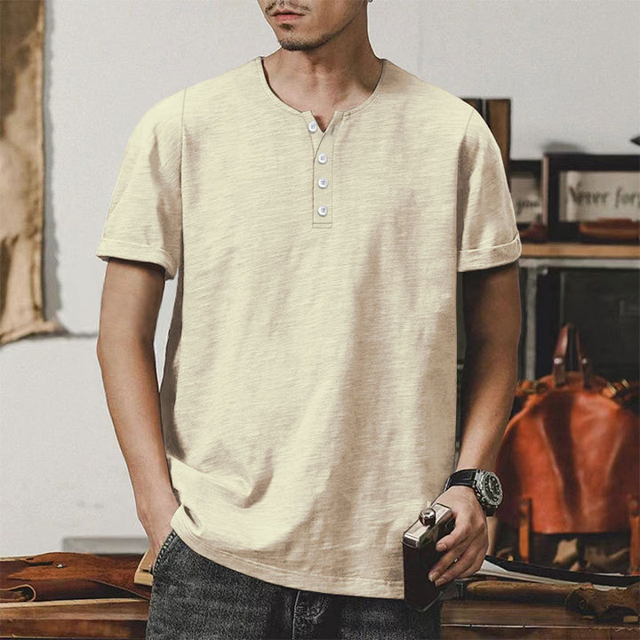 Herren Casual Henley-T-Shirt aus hochwertiger Baumwolle mit Knopfleiste Aliams