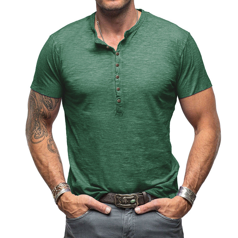 Herren Kurzarm Henley-T-Shirt mit strukturierter Knopfleiste Aliams