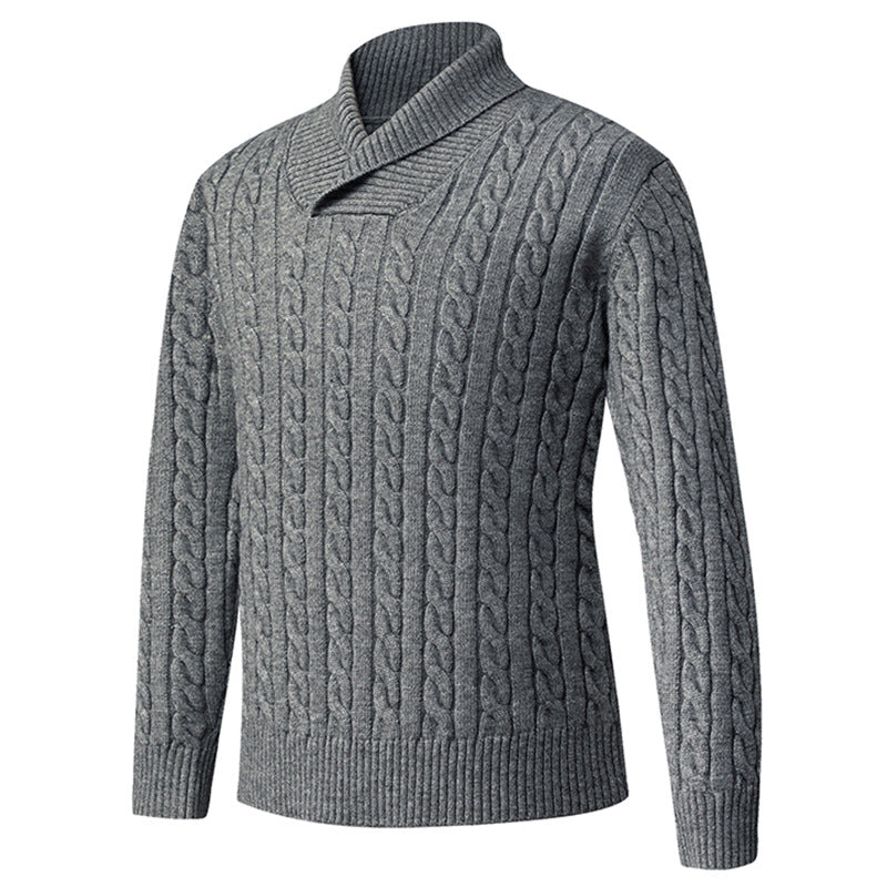 Herren Grobstrickpullover mit modernem Schalkragen und Zopfmuster Aliams