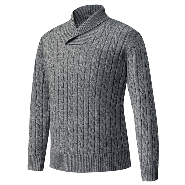 Herren Grobstrickpullover mit modernem Schalkragen und Zopfmuster Aliams