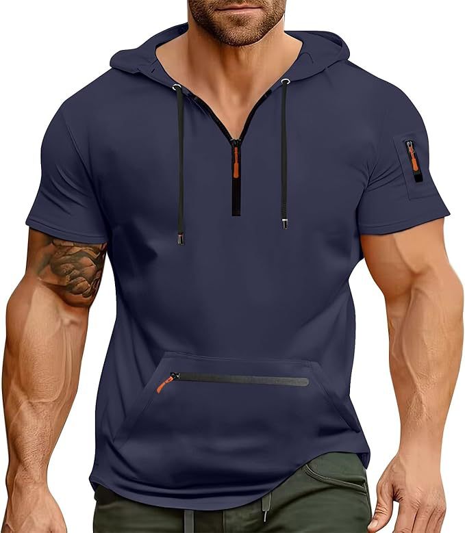 Herren Kurzarm Hoodie mit Reißverschluss Aliams
