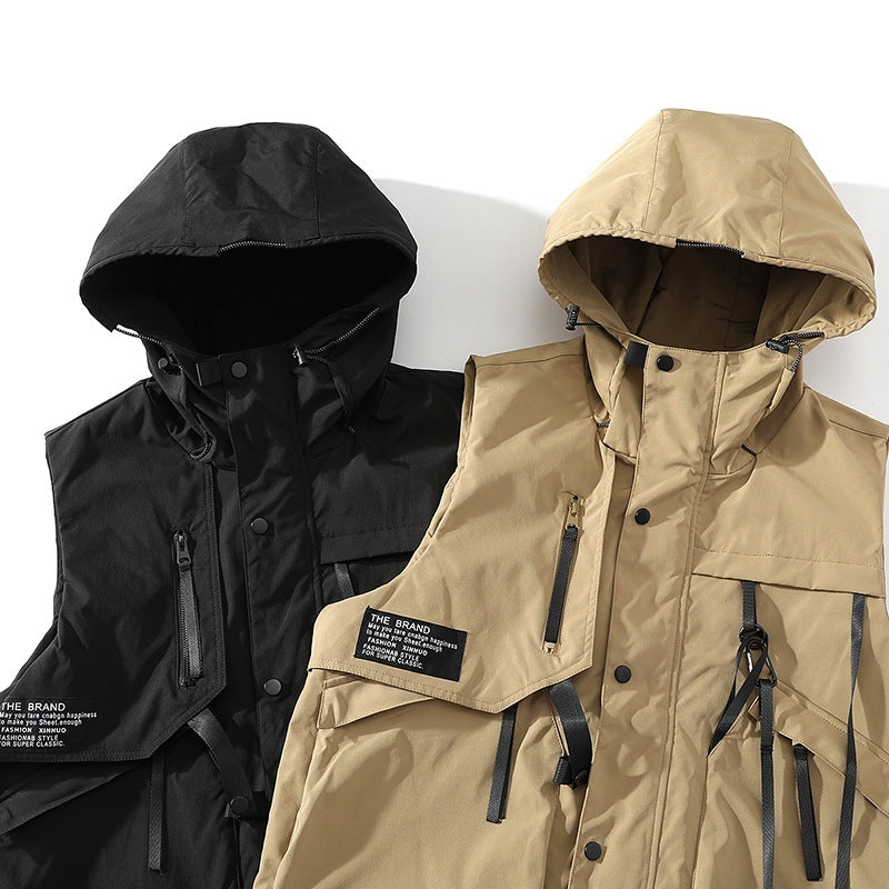 Herren funktionale Outdoor-Weste mit verstellbarem Kapuzendesign und vielseitigen Taschen Aliams