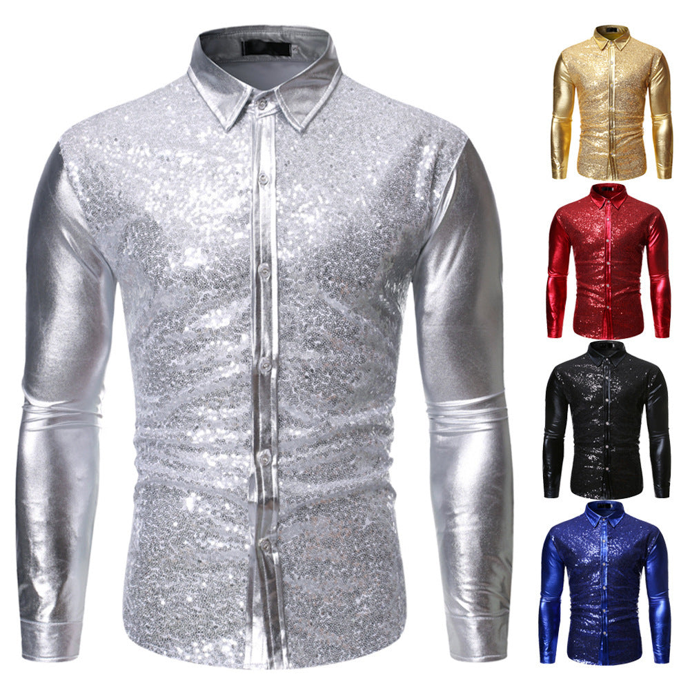 Herren Glitzernde Paillettenhemd mit modernem Slim-Fit-Schnitt Aliams