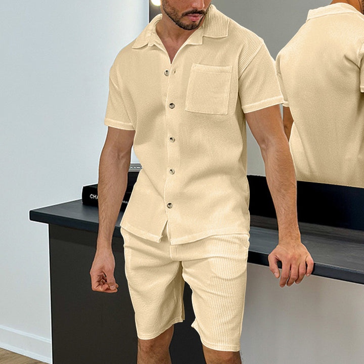 Herren Freizeit Shorts Set mit strukturiertem Hemd und Shorts Aliams