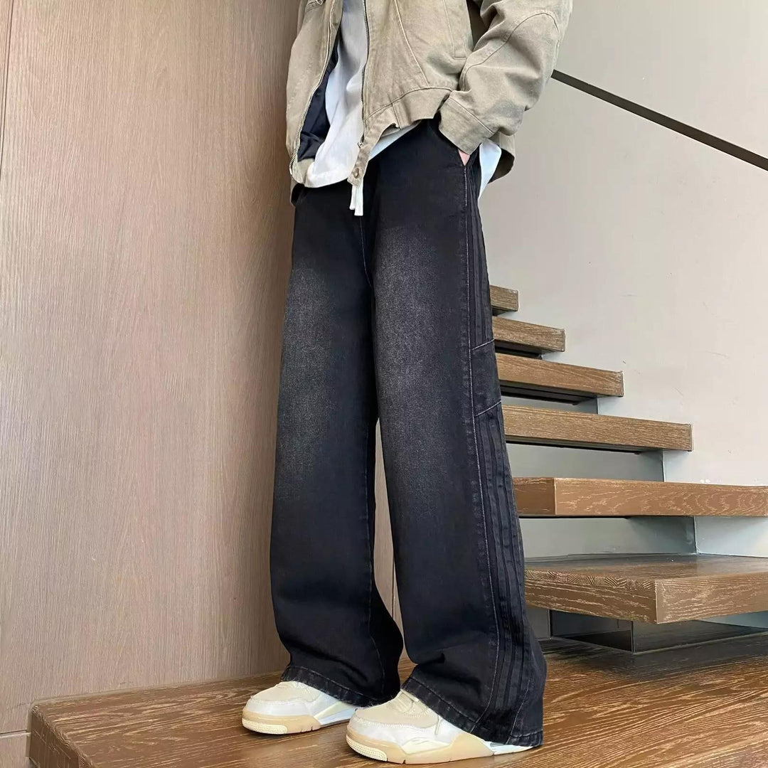 Herren weit geschnittene Denim-Hose mit seitlichen Streifen und Taschen Aliams