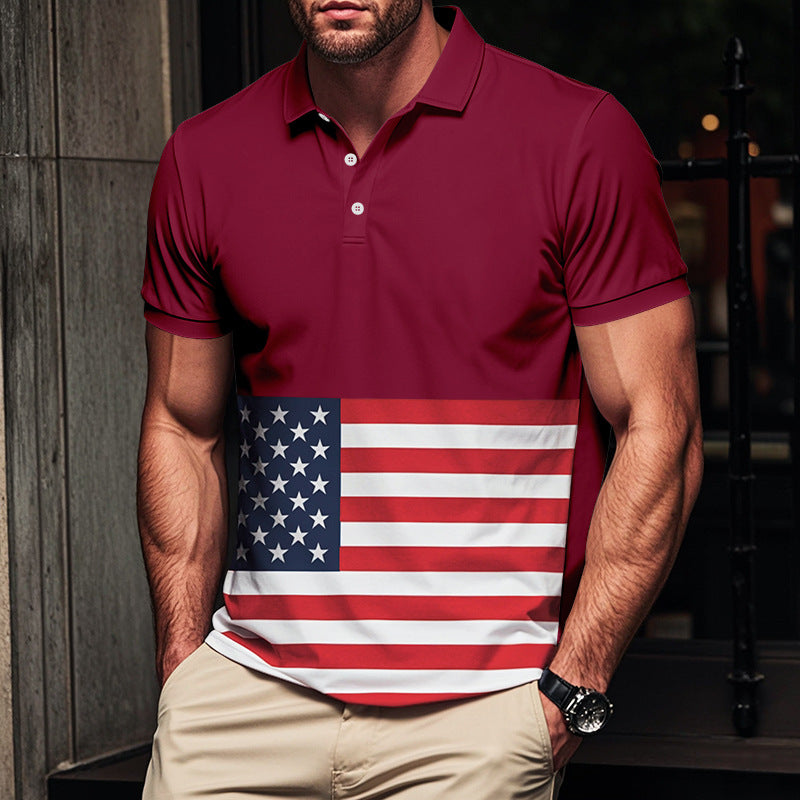 Herren Polohemd mit Amerikanischem Flaggen-Design und atmungsaktivem Stoff Aliams