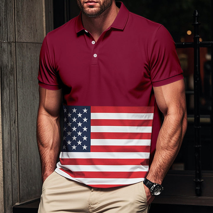 Herren Polohemd mit Amerikanischem Flaggen-Design und atmungsaktivem Stoff Aliams