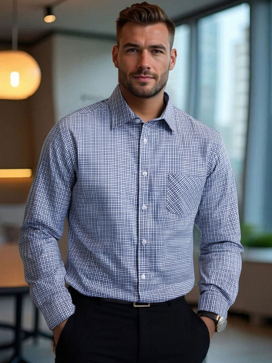 Herren Karo Langarmhemd mit moderner Passform Aliams