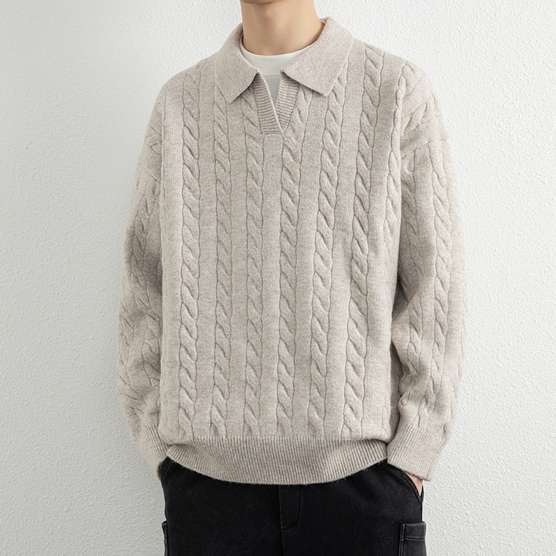 Herren Strickpullover mit Nautical Cable-Muster und klassischem Kragen Aliams