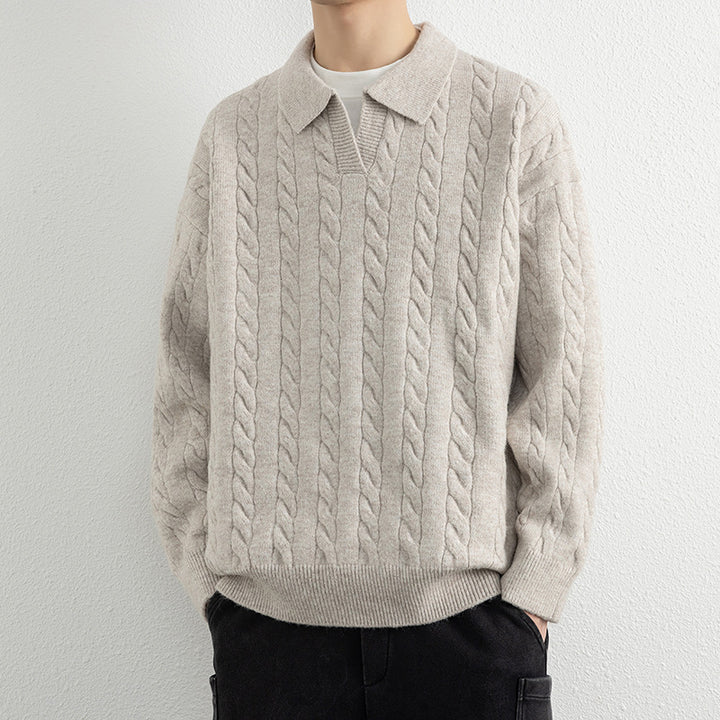 Herren Strickpullover mit Nautical Cable-Muster und klassischem Kragen Aliams