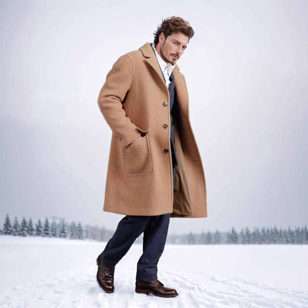Herren eleganter Wollmantel mit modernem Schnitt und praktischen Taschen Aliams