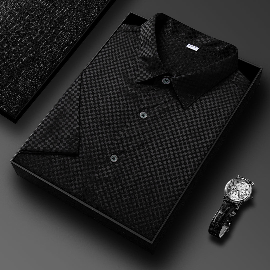 Herren Kurzarmhemd aus hochwertigem Baumwollmix mit subtilen Rautenmuster Aliams