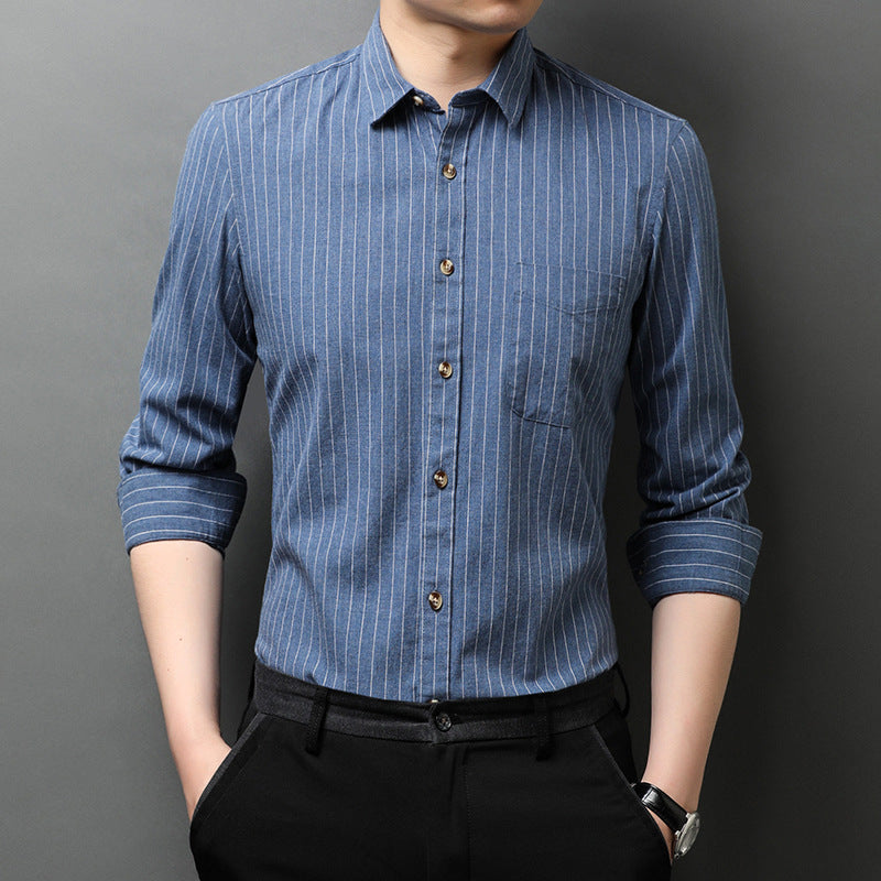 Herren elegantes langärmliges Hemd mit feinem Streifenmuster Aliams