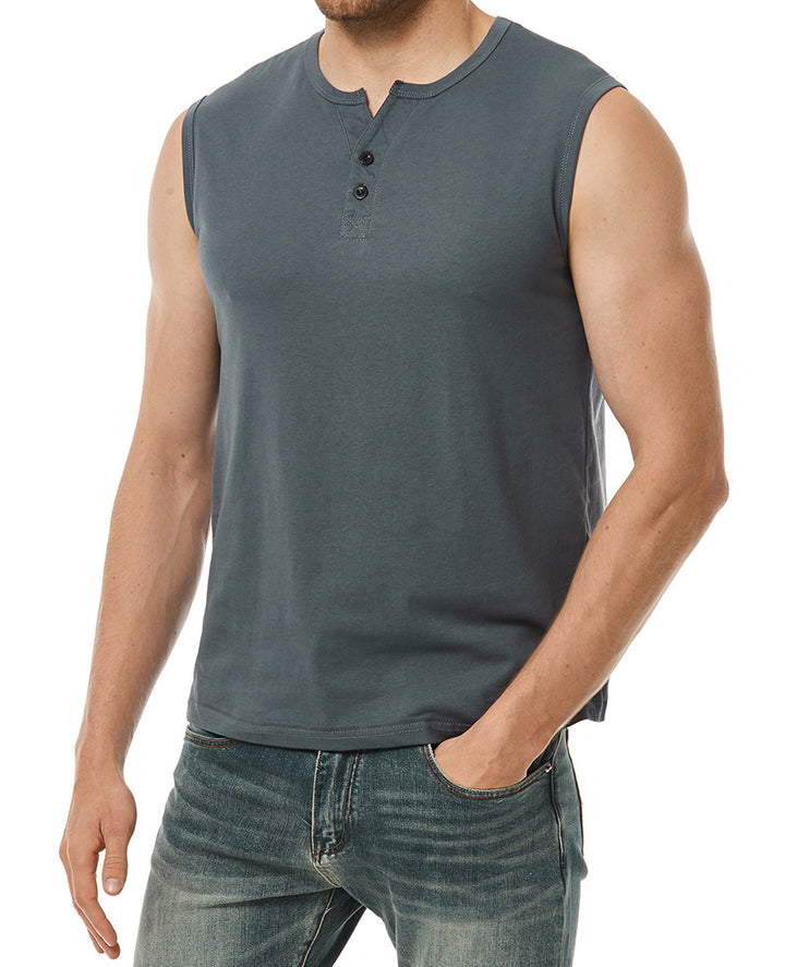 Herren ärmelloses Henley-Shirt mit modernen Knopfdetails Aliams