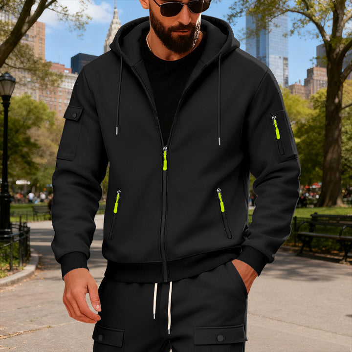 Herren Sportliche Zip-Hoodie mit innovativen Reißverschlusstaschen Aliams