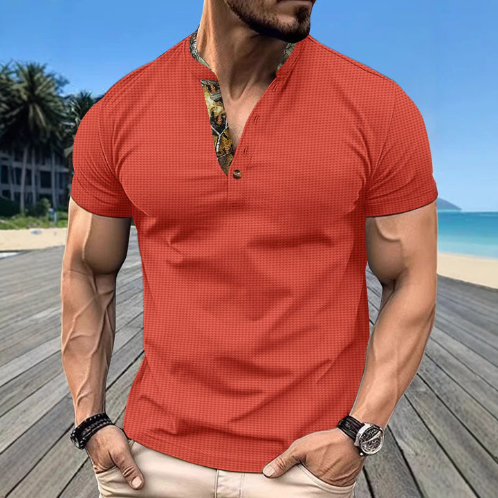 Herren Kurzarm-Hemd mit kreativem Kragen und strukturiertem Muster Aliams