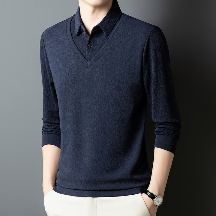 Herren eleganter V-Ausschnitt Pullover mit strukturiertem Ärmel Aliams