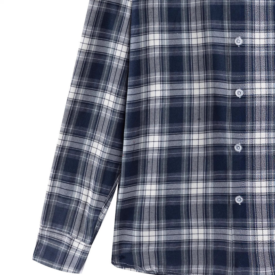 Herren kariertes Langarmhemd mit Brusttasche Aliams