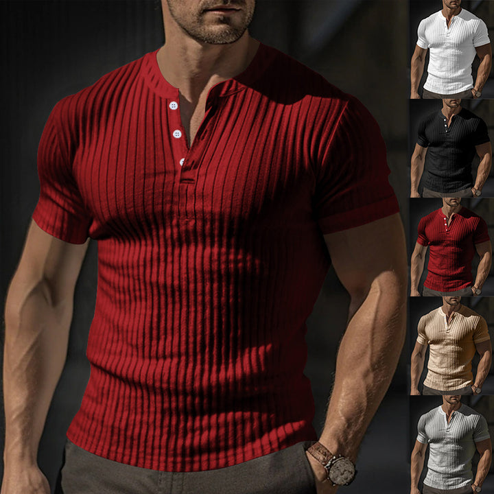 Herren kurzärmeliges Henley-T-Shirt aus strukturiertem Baumwollmix Aliams