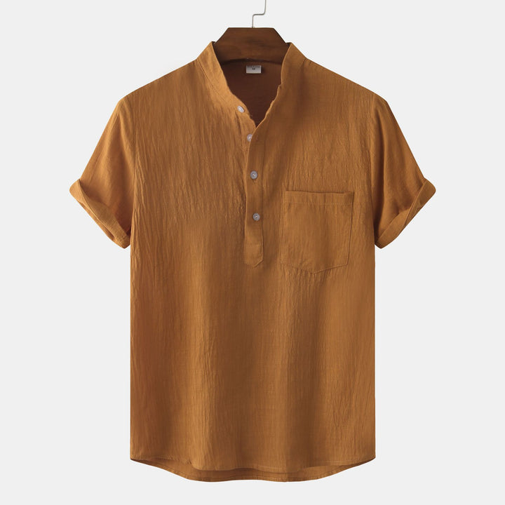 Herren Kurzarmhemd im legeren Henley-Stil mit Brusttasche Aliams