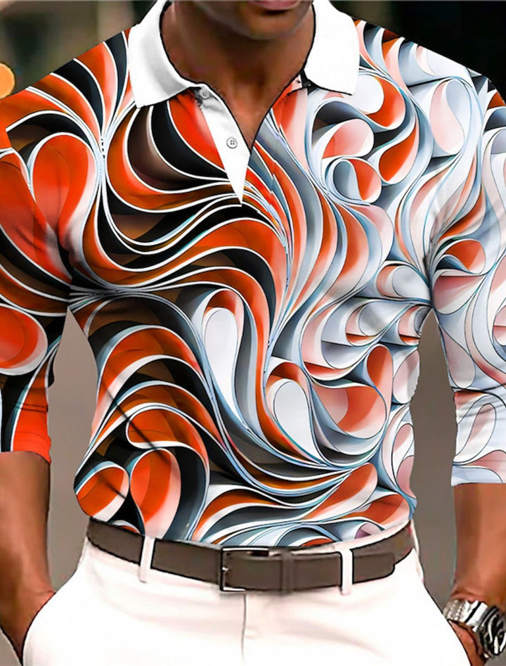 Herren Kurzarm-Poloshirt mit modernem Wellenmuster und kontrastierenden Details Aliams