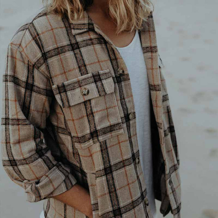 Herren Karierter Flanellhemd mit praktischen Brusttaschen und Knopfverschluss Aliams