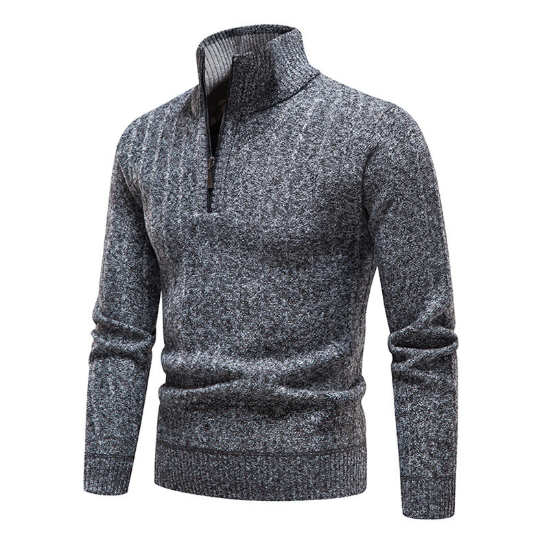 Herren eleganter Strickpullover mit kurzem Reißverschluss und strukturierter Oberfläche Aliams